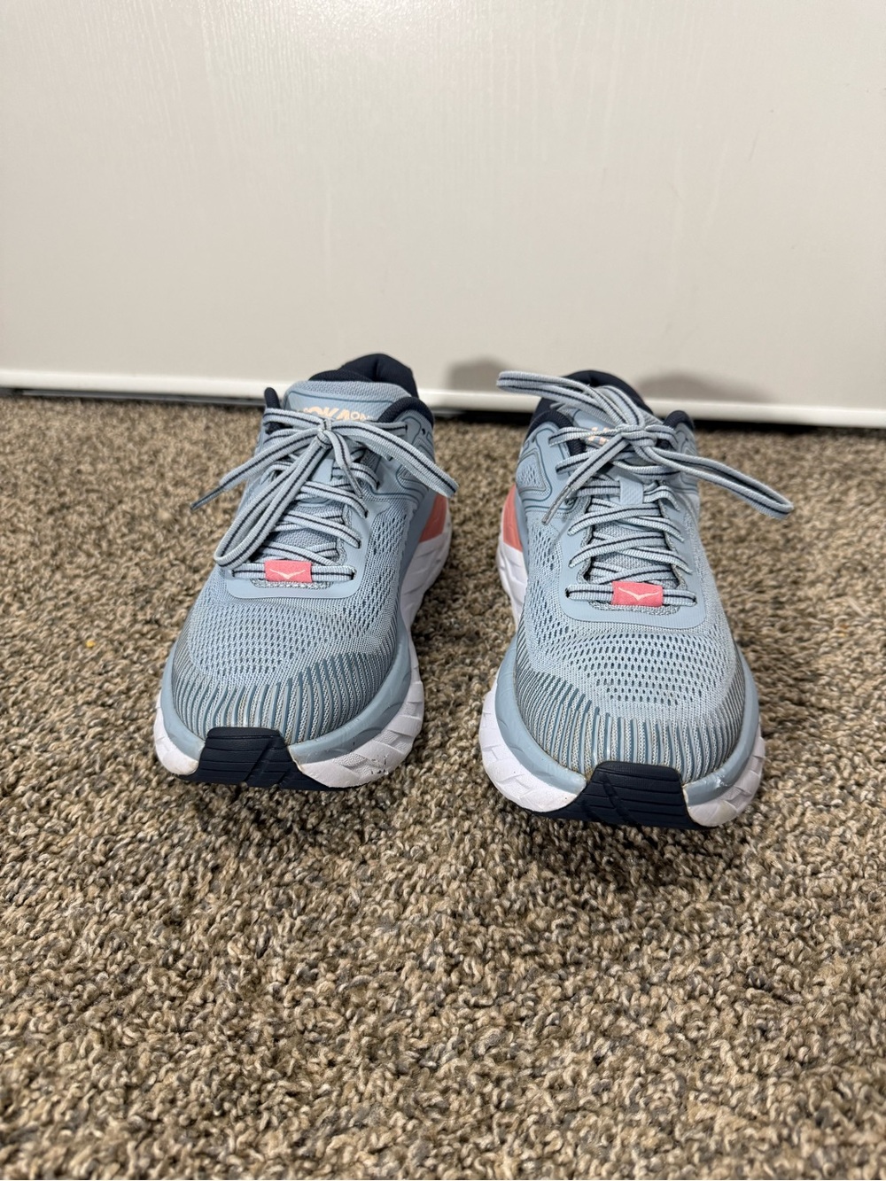 Hoka One One bondi 7 Women's Light Blue and Peach Athletic Running Shoes - Picture 2 of 6